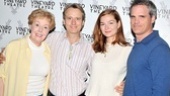 Georgia Engel and Michael Park sandwich their co-stars Linus Roache and Heather Burns, who play a longtime resident and newcomer to Middletown. 