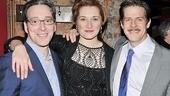 Francesca Faridany throws her arms around her two onstage gentlemen suitors, Jeremy Shamos and Rick Holmes.