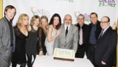 Time for cake! Company members Jeremy Bobb, Robin Skye, Emily Walton, Jenni Barber, Lois Robbins, John Herrera, director Michael Bush, Maxwell Caulfield and Anthony Reimer step up for a slice.
