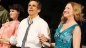 Jennifer Jason Leigh, Ben Stiller and Edie Falco step forward for their opening night curtain call in the Broadway revival of The House of Blue Leaves.