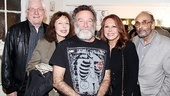 It’s a starry crew backstage at the Richard Rodgers Theatre as Phil Donahue, screenwriter Elaine May (who scored an Oscar nomination for Williams’ film The Birdcage), Robin Williams, Marlo Thomas and Singin’ in the Rain director Stanley Donen come together for a group shot.