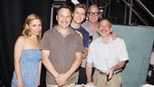 Catch Me leads Kerry Butler, Norbert Leo Butz and Aaron Tveit join co-lyricist Scott Wittman and composer and co-lyricist Marc Shaiman for a slice of cake marking the show’s 100th performance.