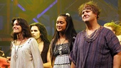 Caren Lyn Tackett, Kaitlin Kiyan and Josh Lamon show their emotions during the curtain call. 