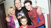 Mark Hoppus enjoys an exciting family night at the theater with his wife Skye and son Jack, who were eager to snap a photo with Spidey alternate Matthew James Thomas. 