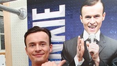 Jon Lee, one of two actors cast as Frankie Valli in the London production, shows off his character’s life-size poster.