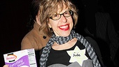 Comedian Jackie Hoffman proudly shows off her Jewish costume, complete with matzo, at Joel Grey’s Cabaret party!