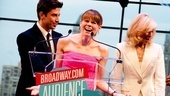 Celia Keenan-Bolger is overjoyed to receive the Audience Choice Award for Favorite Actress in a Play as presenters Nick Adams and Judith Light look on.