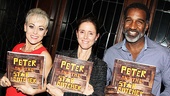 What’s a book party without a book? Starry guests Tracie Bennett (End of the Rainbow), Julie Taymor (director of the Disney mega-hit The Lion King) and Norm Lewis (Porgy and Bess) show off the colorful script of Peter and the Starcatcher.