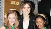Peter Parker is a hit with the cheerleaders! Spider-Man’s Reeve Carney says hello to Bring It On stars Taylor Louderman and Adrienne Warren.