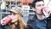These BFFs make the most of this brisk fall day by sipping Starbucks lattes in Times Square.