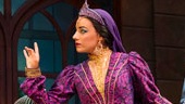 Andy Karl as Neville Landless, Jim Norton as Chairman, Jessie Mueller as Helena Landless, and Betsy Wolfe as Rosa Bud in The Mystery of Edwin Drood. 