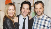 Grace star Paul Rudd is congratulated by his Knocked Up and This Is 40 co-star Leslie Mann and writer/director Judd Apatow.
