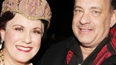 Hanks hangs out backstage with Judy Kaye, who earned a Tony for her performance as staunch prohibitionist Estonia Dulworth in Nice Work.