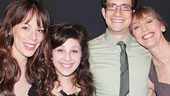 After the show, it’s time to celebrate! Stars Leslie Kritzer and Catherine Cox flank book writer and lyricist Sara Cooper and composer Zach Redler on opening night.
