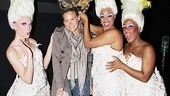 The Priscilla Divas (Ashley Spencer, Jacqueline B. Arnold and Anastacia McCleskey) help model Bar Refaeli try on one of the musical’s glamorous head pieces.