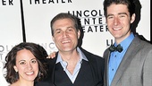 The minister and his loyal underlings: Liz Baltes, Marc Kudisch and Drew Gehling are all smiles on opening night. 