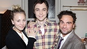 So this is what Penny, Sheldon and Leonard do on their summer vacation!  Jim Parsons gets a hug from his Big Bang Theory co-stars Kaley Cuoco and Johnny Galecki. 