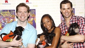 The Book of Mormon trio Rory O'Malley, Nikki M. James and Andrew Rannells say "Hello" to some canine cohorts. 