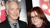 Alan Rickman strikes a pose with Theresa Rebeck—he’s currently starring in Seminar, her latest Broadway play.