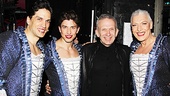 Jean Paul Gaultier congratulates stylish Priscilla stars Will Swenson, Nick Adams and Tony Sheldon.