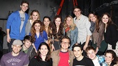 Jonathan Groff, a vet of MCC's The Submission, poses backstage at the Lucille Lortel with the cast of Carrie.
