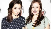 Aren't they lovely? Outstanding Lead Actress nominees Cristin Milioti (Once) and Molly Ranson (Carrie) pose together. Congrats to all the Lortel Award honorees!
