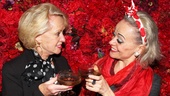 We’ll take a glass together! Tippi Hedren toasts Tracie Bennett at the Belasco Theatre. 