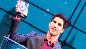 Host Darren Criss proudly holds up his award for Favorite Replacement—he’s come a long way from washing Andrew Keenan-Bolger’s dance belt at the University of Michigan! 