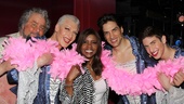 You can never say life at Priscilla Queen of the Desert isn't fun! Here Gloria Gaynor works a boa with the show's male stars Adam Lefevre, Tony Sheldon, Will Swenson and Nick Adams.