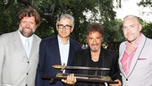 Al Pacino shows off his mounted sword in a photo with Public Theater artistic director Oskar Eustis, chairman of the board Warren Spector and executive director Patrick Willingham. 