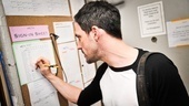 Once leading man Steve Kazee may have just won a Tony Award, but he still has to sign in at the call board like everyone else! 
