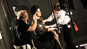 The hair and wardrobe people put their final touches on End of the Rainbow star Tracie Bennett.
 