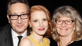 Moises Kaufman, who is directing his fourth Broadway show, and Judith Ivey (r.), who is starring in her tenth, welcome Jessica Chastain to the Broadway club.