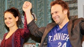 Happy opening! Katie Holmes and Norbert Leo Butz take their opening night bows in Dead Accounts.