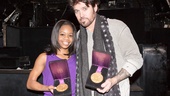 Gabby Douglas shows off her Olympic gold medals (and best smile!) with Billy Ray Cyrus backstage at the Ambassador Theatre. 