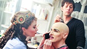 Phantom makeover! Boggess and Barisich stop by star Hugh Panaro’s dressing room to add some finishing touches to his look.