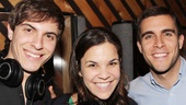 Between takes, Derek Klena, Lindsay Mendez and Josh Segarra catch up at MSR Studios.