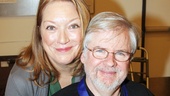 Kristine Nielsen presents playwright Christopher Durang with a medal honoring his recent induction into the Theater Hall of Fame, which she presented at a January 2013 ceremony. 