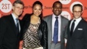 After playing double roles in Vera Stark, hard-working actors David Garrison, Karen Olivo, Daniel Breaker and Kevin Isola are delighted to relax at their opening night party. 