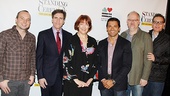 Standing on Ceremony cast members Harriet Harris and Mark Consuelos hop in for a photo with contributing playwrights Jordan Harrison, Paul Rudnick, Doug Wright and Moises Kaufman.