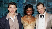 Broadway-bound star Nick Jonas congratulates Montego Glover and Chad Kimball, who are celebrating two years together on Broadway in Memphis. 