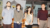 Justin Bartha, Jesse Eisenberg, Camille Mana and Remy Auberjonois step out for the curtain call on the opening night of Asuncion. 