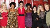 The lovely ladies of Godspell (Julia Mattison, Celisse Henderson, Lindsay Mendez, Uzo Aduba, Anna Maria Perez de Tagle and Morgan James) cozy up to their handsome leading man, Hunter Parrish, as they arrive at the Planet Hollywood opening night party.