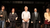 Playwright Theresa Rebeck and director Sam Gold join Hamish Linklater, Alan Rickman and Lily Rabe onstage at the Golden Theatre. 