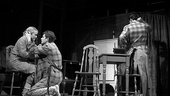Linda Emond as Linda Loman, Andrew Garfield as Biff Loman and Finn Wittrock as Happy Loman in Death of a Salesman.