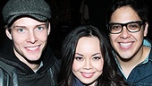 Godspell stars Hunter Parrish, Anna Maria Perez de Tagle, George Salazar and understudy Julia Mattison are all smiles listening to the smooth sounds of friend Nick Blaemire. 