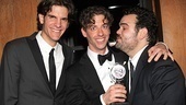 Peter and the Starcatcher co-director Alex Timbers and cast member Greg Hildreth surround Tony winner Christian Borle with love.