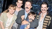 Stache of the Titans! Stephen Colbert and son John show off their black mustaches backstage at the Brooks Atkinson Theatre with Starcatcher stars Celia Keenan-Bolger, Adam Chanler-Berat and Matthew Saldivar. 