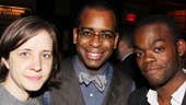 Director Kate Whoriskey, her husband, The Performers' Daniel Breaker, and Modern Terrorism star William Jackson Harper catch up after the show.