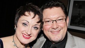 Caroline O’Connor receives some opening night love from her hubby, musician Barrie Shaw.